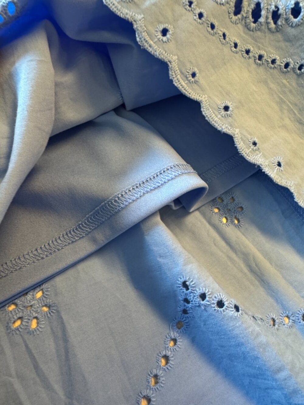 Calypso St. Barth Blue Cotton Eyelet Midi Dress Sz 6 Strappy Sleeves Pockets - Picture 7 of 14